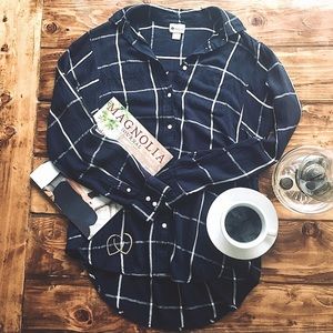 Navy-blue window-pane plaid-flannel button down